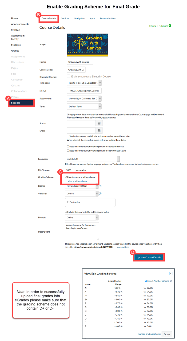 Enable a course grading scheme