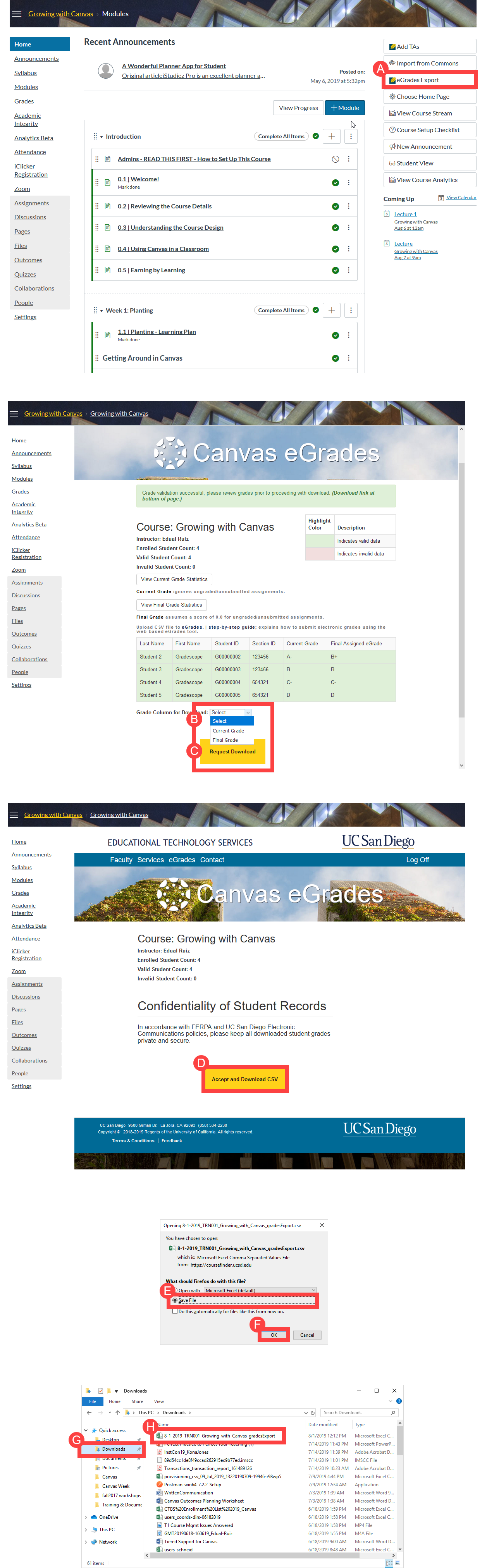 Export grades from Canvas